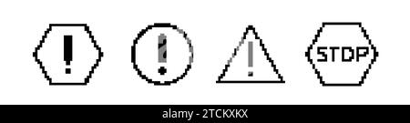 8-Bit-Warnsymbol. Pixelfehler Retro-Banner. Stock Vektor