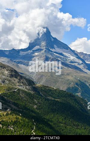 Einer der schönsten Berge der Welt, Blick auf das Matterhorn vom malerischen Stellisee, Zermatt, Kanton Wallis, Schweiz, Europa Stockfoto