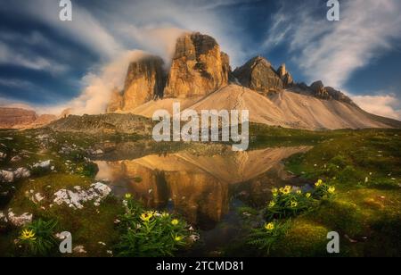 Tre Cime Lavaredo. Dolomiten. Italien Stockfoto