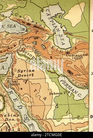 Alte geographische Karte in Sepia, die Arabien zeigt. Stockfoto