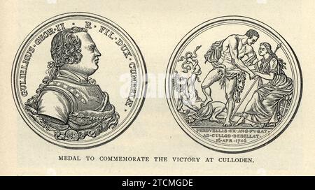 Medaille zum Gedenken an die Schlacht von Culloden, Duke of Cumberland, Vintage Illustration, am 16. April 1746 wurde die Jakobitenarmee von Charles Edward Stuart Stockfoto