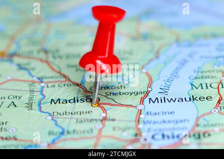 Madison, Wisconsin, Pin auf der Karte Stockfoto