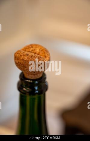 Alte Ausrüstung für die traditionelle Herstellung von Champagner-Sekt aus chardonnay und Pinor Noir-Trauben in Epernay, Champagner, Frankreich Stockfoto