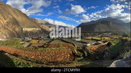 Kagbeni ist ein wohlhabendes Dorf in der Kali Gandaki Schlucht in Lower Mustang, Nepal Stockfoto