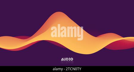 Visualisierung von Schallwellen. Orangefarbene 3D-Signalform. Muster für Sprachmuster. Stock Vektor