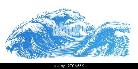 Ozean und Meereswellen, Skizze. Surfwelle, handgezeichnete Vektorillustration Stock Vektor