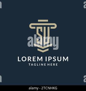 SU Initial-Logo-Monogramm mit einfachen luxuriösen Säulen-Linien-Vektor-Design-Ideen Stock Vektor