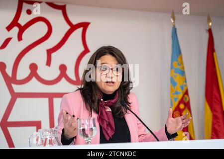 Valencia, 17.01.2020. Mónica Oltra auf der Consell-Pressekonferenz. Foto: Mikel Ponce. ARCHDC. Quelle: Album / Archivo ABC / Mikel Ponce Stockfoto