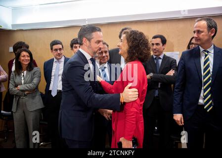 Madrid, 02.07.2020. Der Finanzminister María Jesús Montero und die Ministerin für Territorialpolitik und öffentliche Funktion, Carolina Darias, während der Sitzung des Rates für Finanz- und Finanzpolitik. Foto: Maya Balanya. ARCHDC. Quelle: Album / Archivo ABC / Maya Balanya Stockfoto