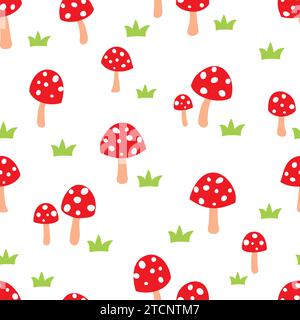 Nahtloses Muster mit süßen Pilzen. Vektorillustration auf weißem Hintergrund. Stock Vektor