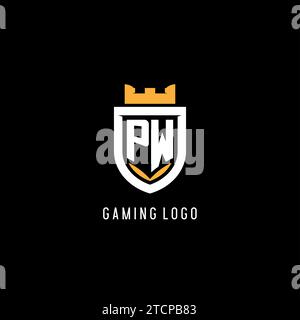 Anfängliches PW-Logo mit Schild, Esport Gaming-Logo im Monogramm-Stil Vektorgrafik Stock Vektor