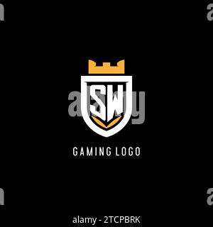 Anfängliches SW-Logo mit Schild, Esport-Gaming-Logo im Monogramm-Stil Vektorgrafik Stock Vektor