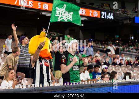 Melbourne, Australien. Dezember 2023. Melbourne Stars Fans beim KFC Big Bash League (BBL13) T20 Spiel zwischen Melbourne Stars und Perth Scorchers auf dem Melbourne Cricket Ground. Quelle: Santanu Banik/Alamy Live News Stockfoto