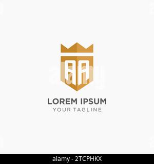 Monogramm-AA-Logo mit geometrischem Schild und Krone, luxuriöse elegante Vektorgrafik im Initial-Logo-Design Stock Vektor