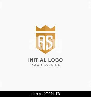 Monogramm ALS Logo mit geometrischem Schild und Krone, luxuriöse, elegante Vektorgrafik im Initial-Logo-Design Stock Vektor