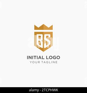 Monogramm BS-Logo mit geometrischem Schild und Krone, luxuriöse, elegante Vektorgrafik im Initial-Logo-Design Stock Vektor