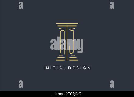 NJ Initial Monogramm mit säulenförmigem Logo-Design Stock Vektor