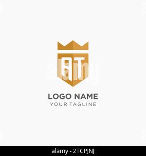 Monogramm AM Logo mit geometrischem Schild und Krone, luxuriöse elegante Vektorgrafik im ersten Logodesign Stock Vektor