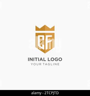 Monogramm CF-Logo mit geometrischem Schild und Krone, luxuriöse, elegante Vektorgrafik im Initial-Logo-Design Stock Vektor