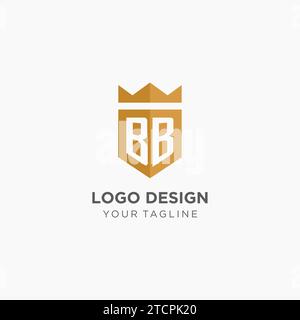 Monogramm BB-Logo mit geometrischem Schild und Krone, luxuriöse, elegante Vektorgrafik im Initial-Logo-Design Stock Vektor