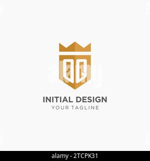 Monogramm-OQ-Logo mit geometrischem Schild und Krone, luxuriöse, elegante Vektorgrafik im Initial-Logo-Design Stock Vektor