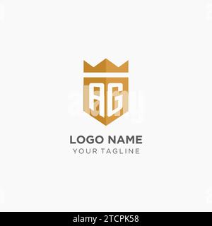 Monogram AG-Logo mit geometrischem Schild und Krone, luxuriöse, elegante Vektorgrafik im Initial-Logo-Design Stock Vektor