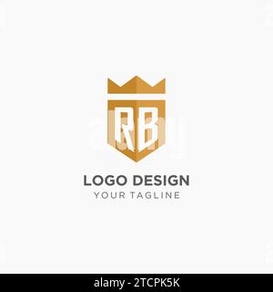 Monogramm-RB-Logo mit geometrischem Schild und Krone, luxuriöse elegante Vektorgrafik im Initial-Logo-Design Stock Vektor