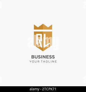 Monogramm-RL-Logo mit geometrischem Schild und Krone, luxuriöse elegante Vektorgrafik im Initial-Logo-Design Stock Vektor