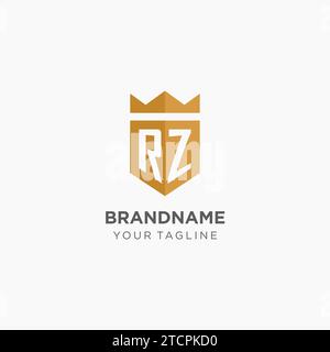 Monogramm-RZ-Logo mit geometrischem Schild und Krone, luxuriöse elegante Vektorgrafik im Initial-Logo-Design Stock Vektor