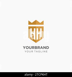 Monogramm-HH-Logo mit geometrischem Schild und Krone, luxuriöse elegante Vektorgrafik im Initial-Logo-Design Stock Vektor