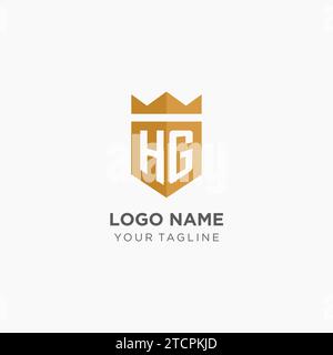 Monogramm-HG-Logo mit geometrischem Schild und Krone, luxuriöse elegante Vektorgrafik im Initial-Logo-Design Stock Vektor