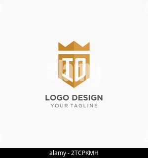 Monogramm IO-Logo mit geometrischem Schild und Krone, luxuriöse, elegante Vektorgrafik im Initial-Logo-Design Stock Vektor