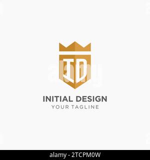 Monogramm-ID-Logo mit geometrischem Schild und Krone, luxuriöse elegante Vektorgrafik im Initial-Logo-Design Stock Vektor