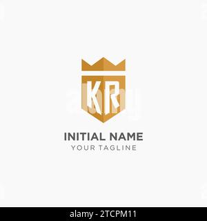 Monogramm-KR-Logo mit geometrischem Schild und Krone, luxuriöse elegante Vektorgrafik im Initial-Logo-Design Stock Vektor