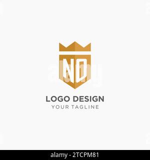 Monogramm OHNE Logo mit geometrischem Schild und Krone, luxuriöse elegante Initial Logo Design Vektorgrafik Stock Vektor