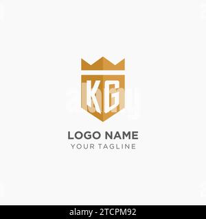 Monogram KG-Logo mit geometrischem Schild und Krone, luxuriöse elegante Vektorgrafik im Initial-Logo-Design Stock Vektor