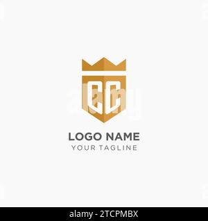 Monogramm CC-Logo mit geometrischem Schild und Krone, luxuriöse, elegante Vektorgrafik im Initiallogo-Design Stock Vektor