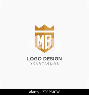 Monogramm MB-Logo mit geometrischem Schild und Krone, luxuriöse, elegante Vektorgrafik im Initial-Logo-Design Stock Vektor