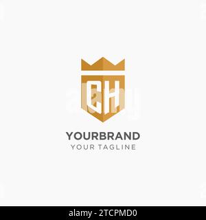 Monogramm CH-Logo mit geometrischem Schild und Krone, luxuriöse elegante Vektorgrafik im Initial-Logo-Design Stock Vektor