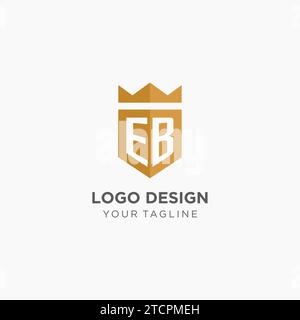 Monogramm-EB-Logo mit geometrischem Schild und Krone, luxuriöse, elegante Vektorgrafik im Initial-Logo-Design Stock Vektor