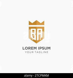 Monogramm BA-Logo mit geometrischem Schild und Krone, luxuriöse, elegante Vektorgrafik im Initial-Logo-Design Stock Vektor