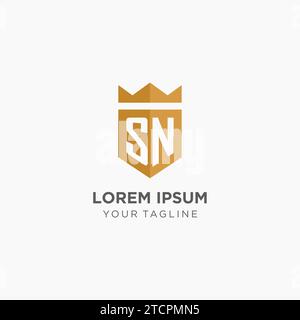 Monogramm-SN-Logo mit geometrischem Schild und Krone, luxuriöse elegante Vektorgrafik im Initial-Logo-Design Stock Vektor