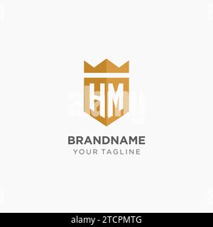 Monogramm-HM-Logo mit geometrischem Schild und Krone, luxuriöse elegante Vektorgrafik im Initial-Logo-Design Stock Vektor