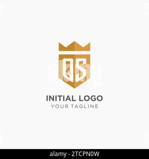 Monogramm QS-Logo mit geometrischem Schild und Krone, luxuriöse elegante Vektorgrafik im Initial-Logo-Design Stock Vektor