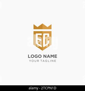 Monogramm-EC-Logo mit geometrischem Schild und Krone, luxuriöse elegante Vektorgrafik im Initial-Logo-Design Stock Vektor