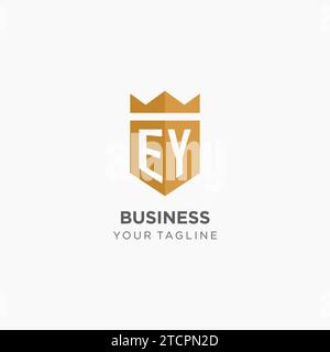Monogramm-EY-Logo mit geometrischem Schild und Krone, luxuriöse, elegante Vektorgrafik im Initial-Logo-Design Stock Vektor