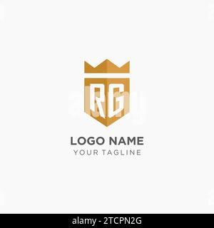 Monogramm-RG-Logo mit geometrischem Schild und Krone, luxuriöse elegante Vektorgrafik im Initial-Logo-Design Stock Vektor