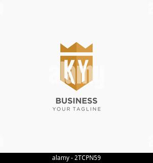 Monogramm-KY-Logo mit geometrischem Schild und Krone, luxuriöse elegante Vektorgrafik im Initial-Logo-Design Stock Vektor