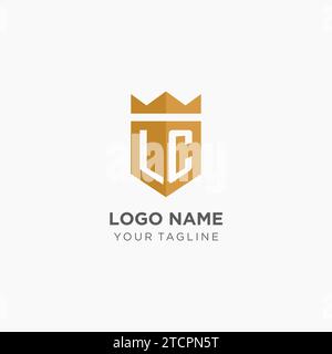 Monogramm-LC-Logo mit geometrischem Schild und Krone, luxuriöse, elegante Vektorgrafik im Initial-Logo-Design Stock Vektor