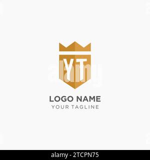 Monogramm YT-Logo mit geometrischem Schild und Krone, luxuriöse, elegante Vektorgrafik im Initial-Logo-Design Stock Vektor